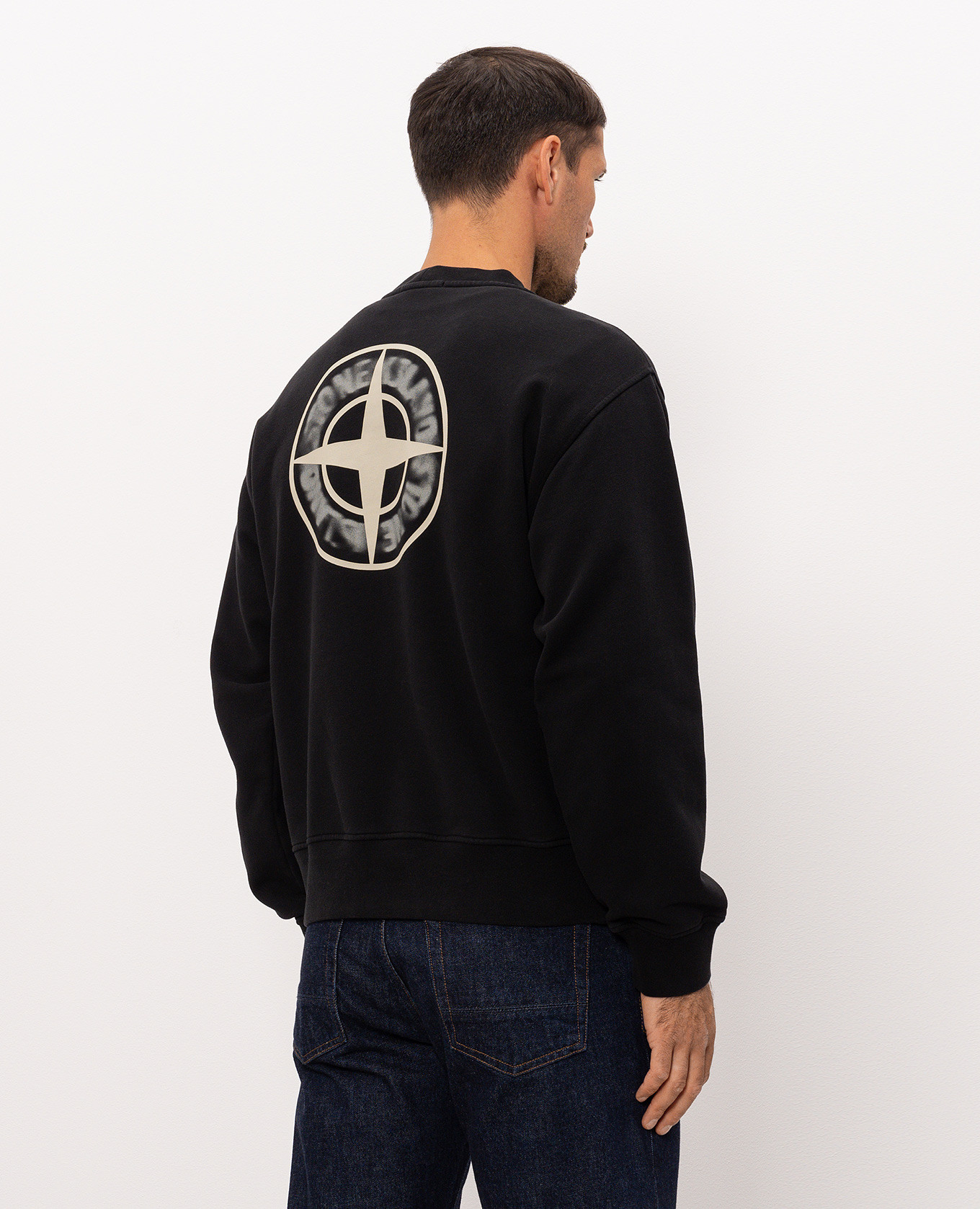 Black sweatshirt with logo print Stone Island 4