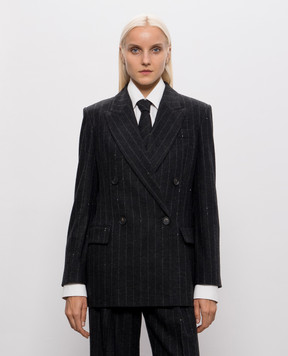 Brunello Cucinelli Dark gray striped wool jacket MG5767357
