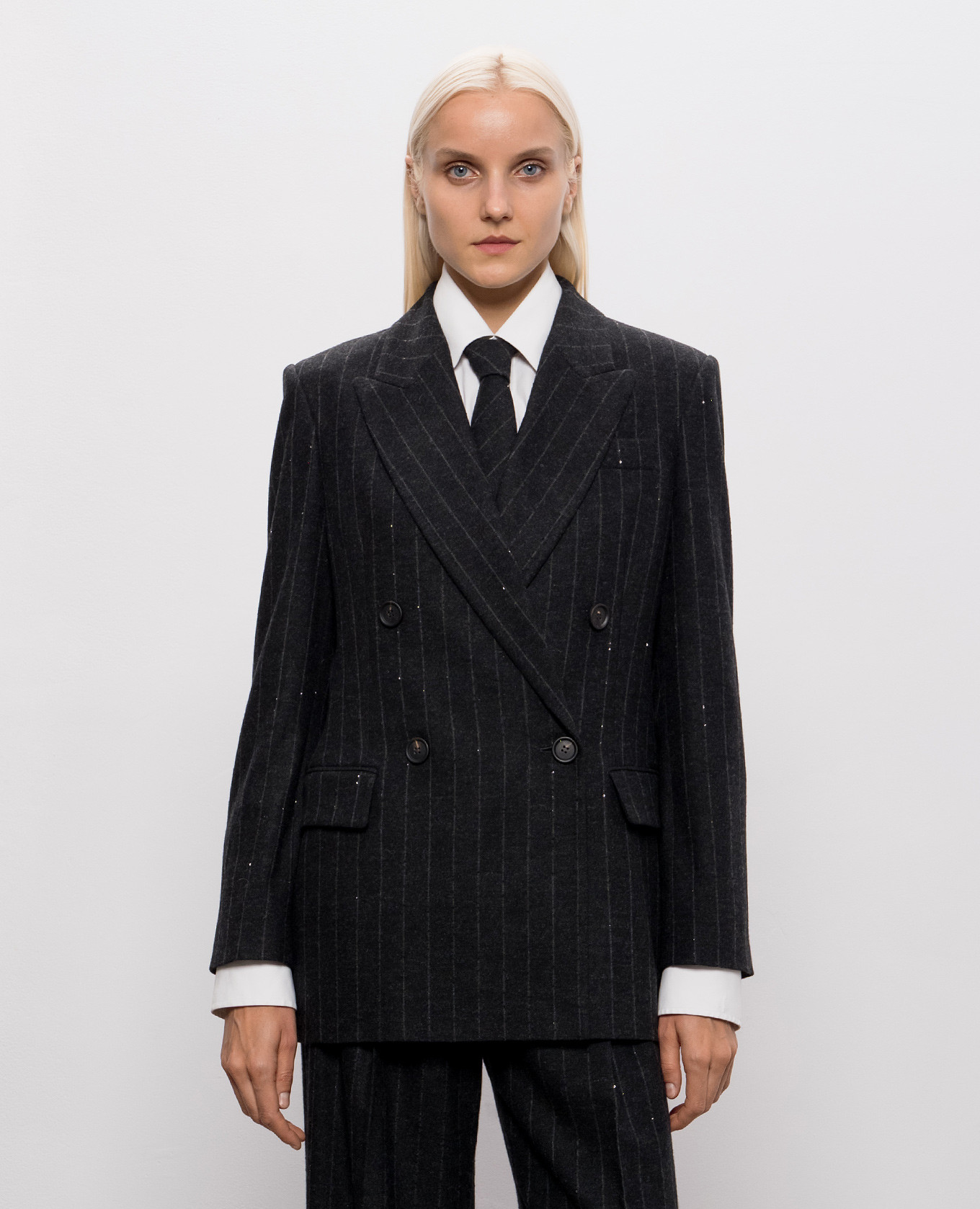 Dark gray striped wool jacket Brunello Cucinelli 3