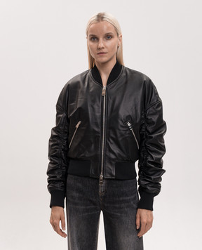 Dondup Black leather bomber jacket with drape DJ800PL0511DXXX