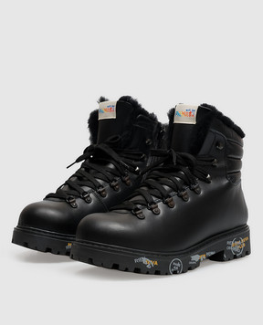 Premiata Children's black leather boots MIDURBAB with fur 38M219580