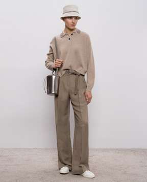 Brunello Cucinelli Beige wool, cashmere and silk polo shirt M16232405