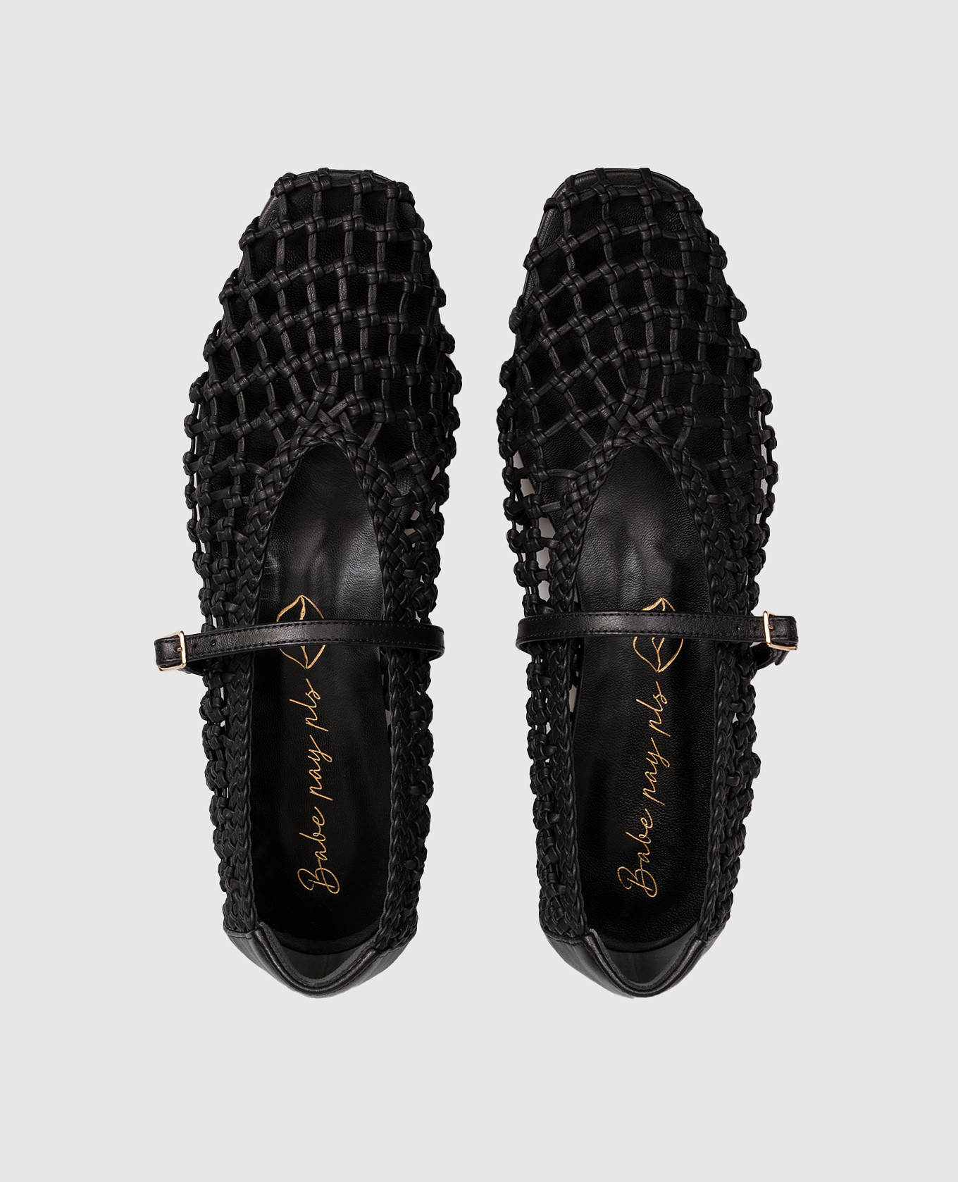 Black leather ballet flats with weaving Babe Pay Pls 4