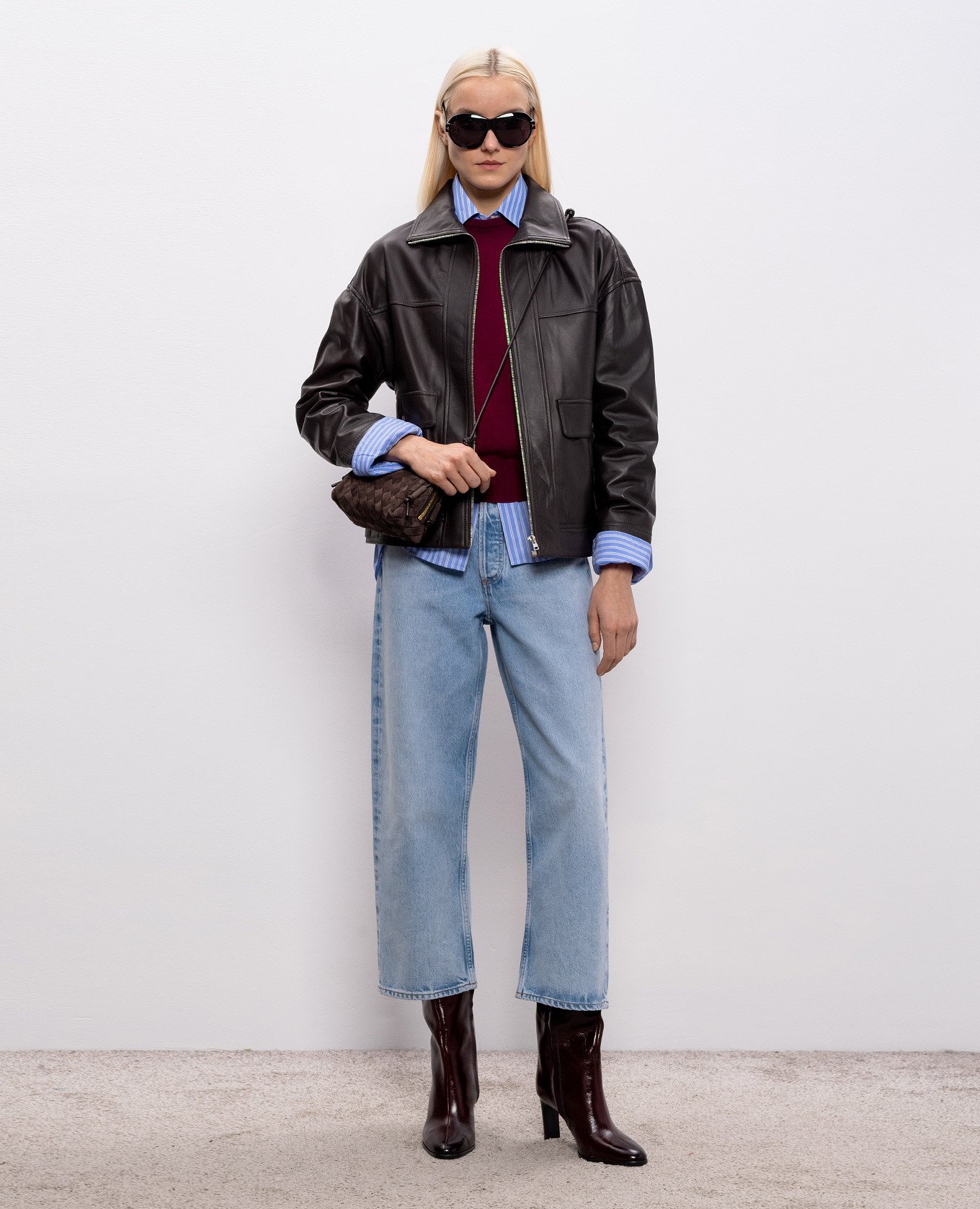 Brown leather jacket Yves Salomon 2