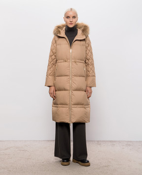 Be Florence Beige down jacket with fox fur BE26111