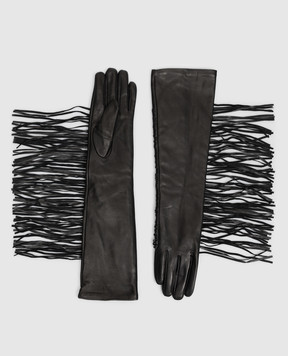 Solotre Black leather gloves with fringe M1AC0169