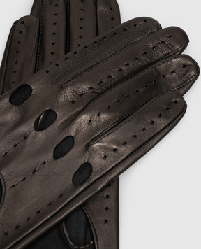 Sermoneta Gloves Black leather gloves with perforations GUIDADONNA