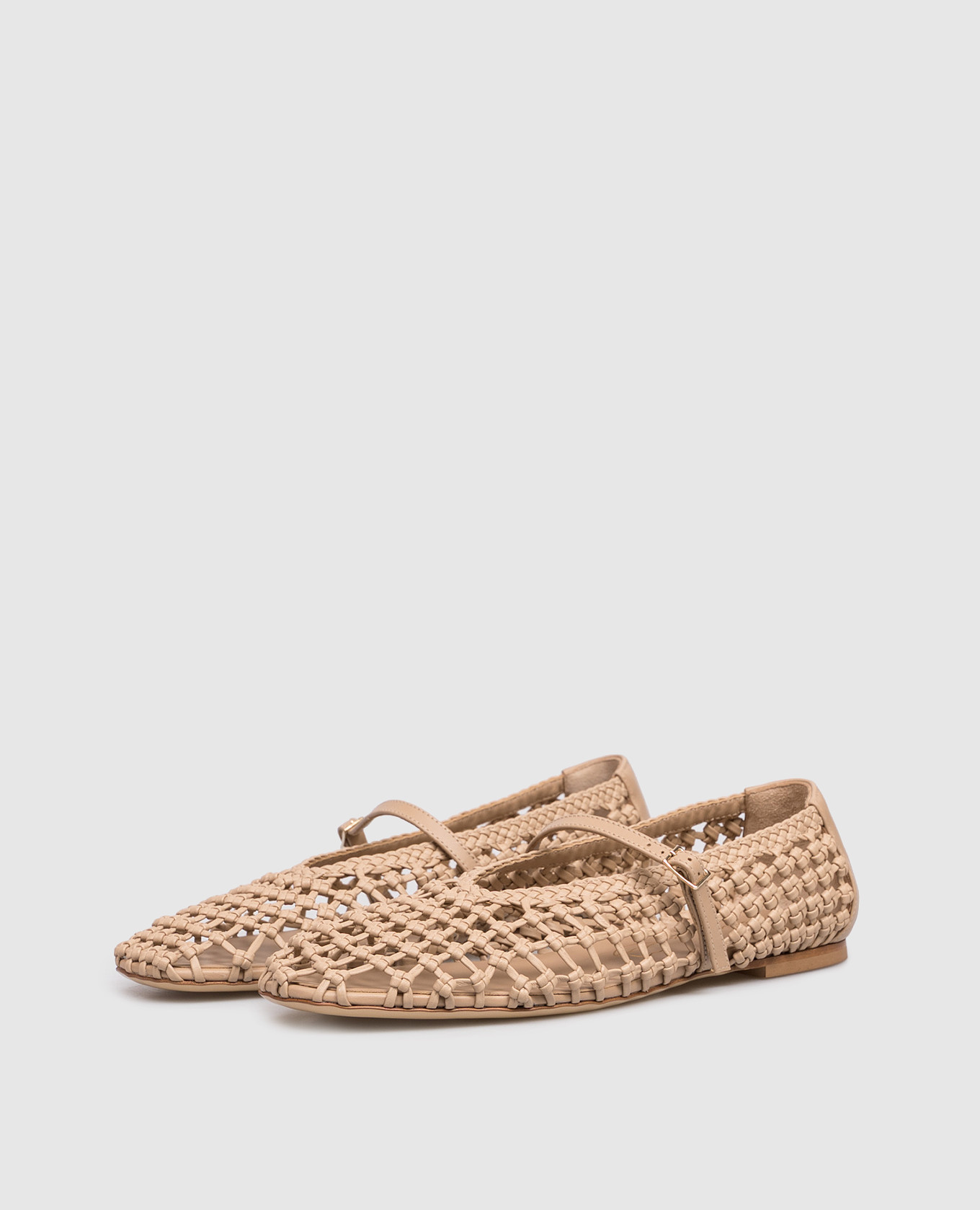 Beige leather ballet flats with weaving Babe Pay Pls 2