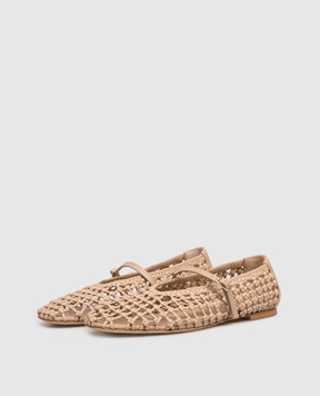 Babe Pay Pls Beige leather ballet flats with weaving BALETY