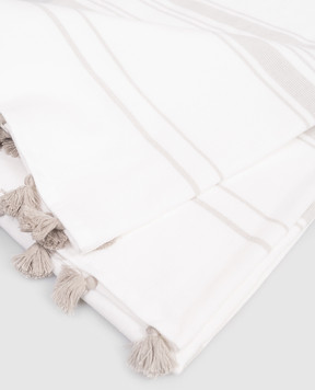 L'appartement White striped towel with tassels ONESIDEBATHSHEET