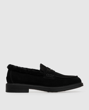 Doucal's Black suede loafers with fur trim DD8738BRUGUM252
