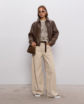 Brunello Cucinelli Beige wool sweater with leopard print M2I242500P
