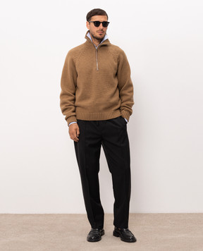 Tom Ford Brown wool and cashmere sweater with zipper KFL017YMW167
