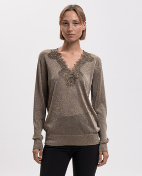 Valentino Khaki pullover with lace 9B3KC75CADG