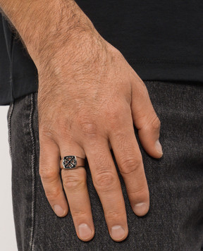 Off-White Silver ring with emblem OMOC078C99MET001