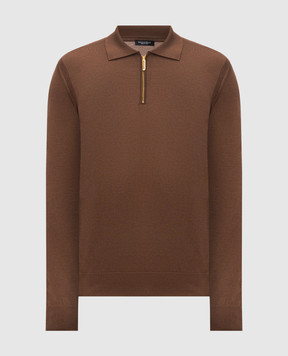 Stefano Ricci Brown cashmere and silk polo with zipper K606125P30F26302
