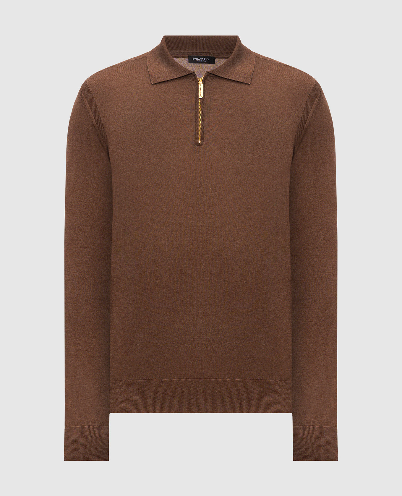 Brown cashmere and silk polo with zipper