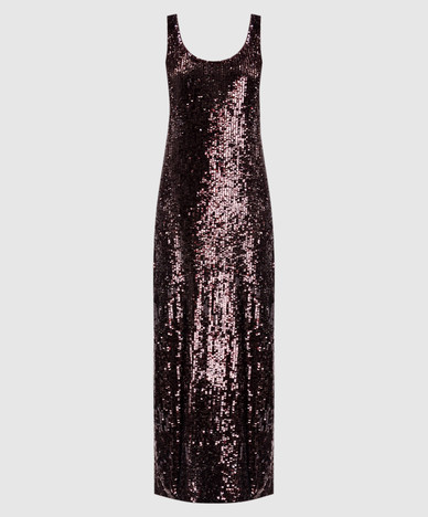 Burgunderfarbenes Pailletten-Maxikleid von Bex