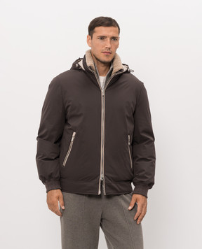Brunello Cucinelli Brown down jacket with contrasting trim MV4061606