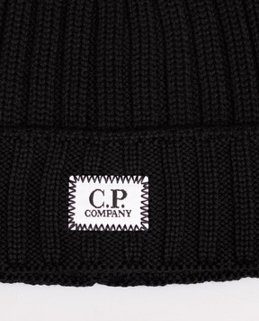 C.P. Company Black wool hat with logo patch MAC738A005509A