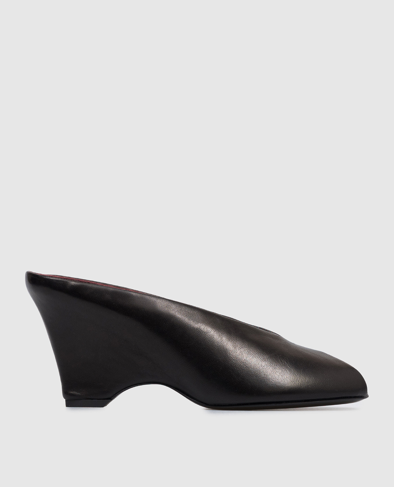 Black leather Cloak peep toe mules