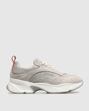 Santoni Grey combination sneakers with logo embroidery WBLY61548BGRTLIB