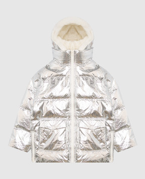 Yves Salomon Enfant Children's silver down jacket with rabbit fur 27WEM009XXDOXW