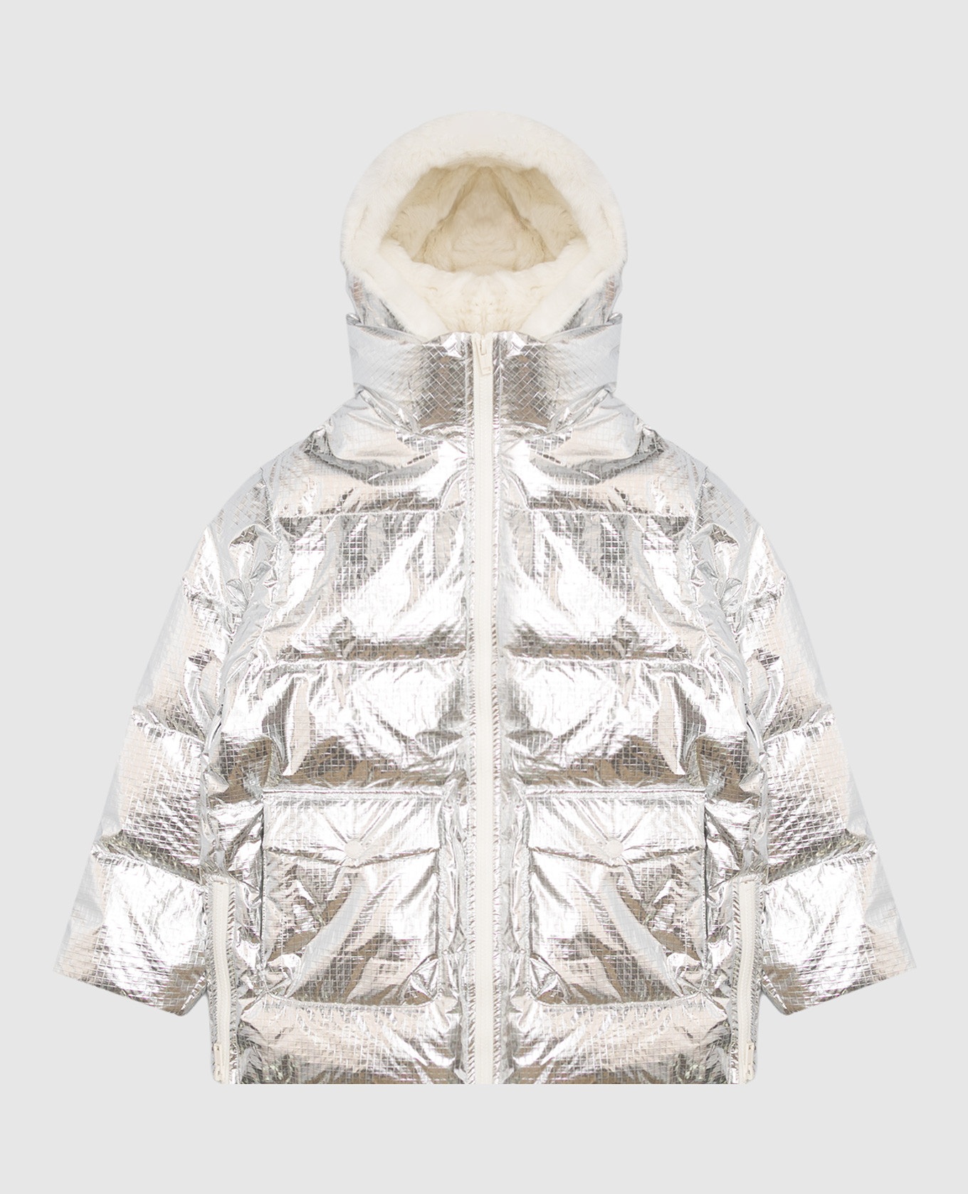 Children's silver down jacket with rabbit fur