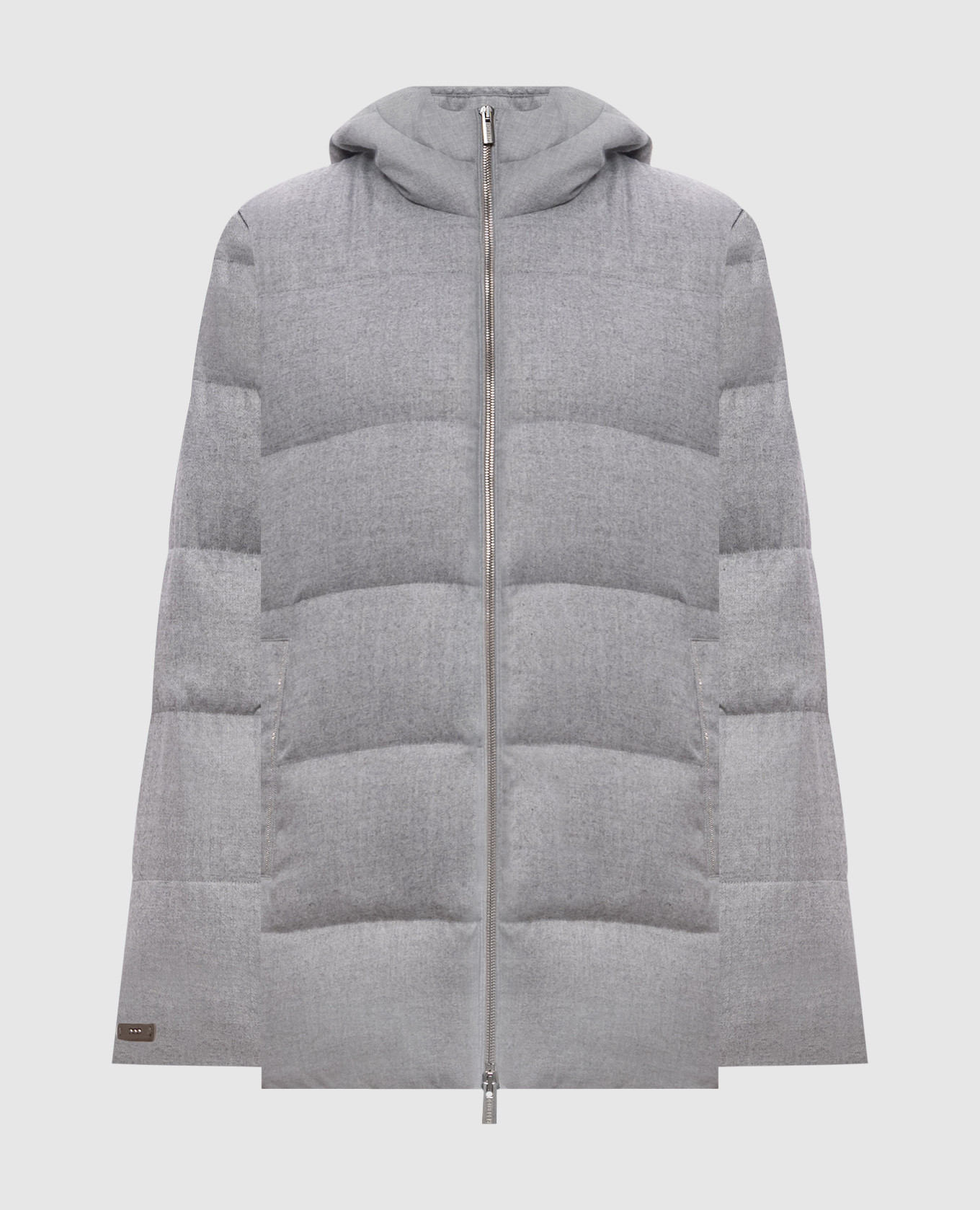 Gray down jacket with branded patch
