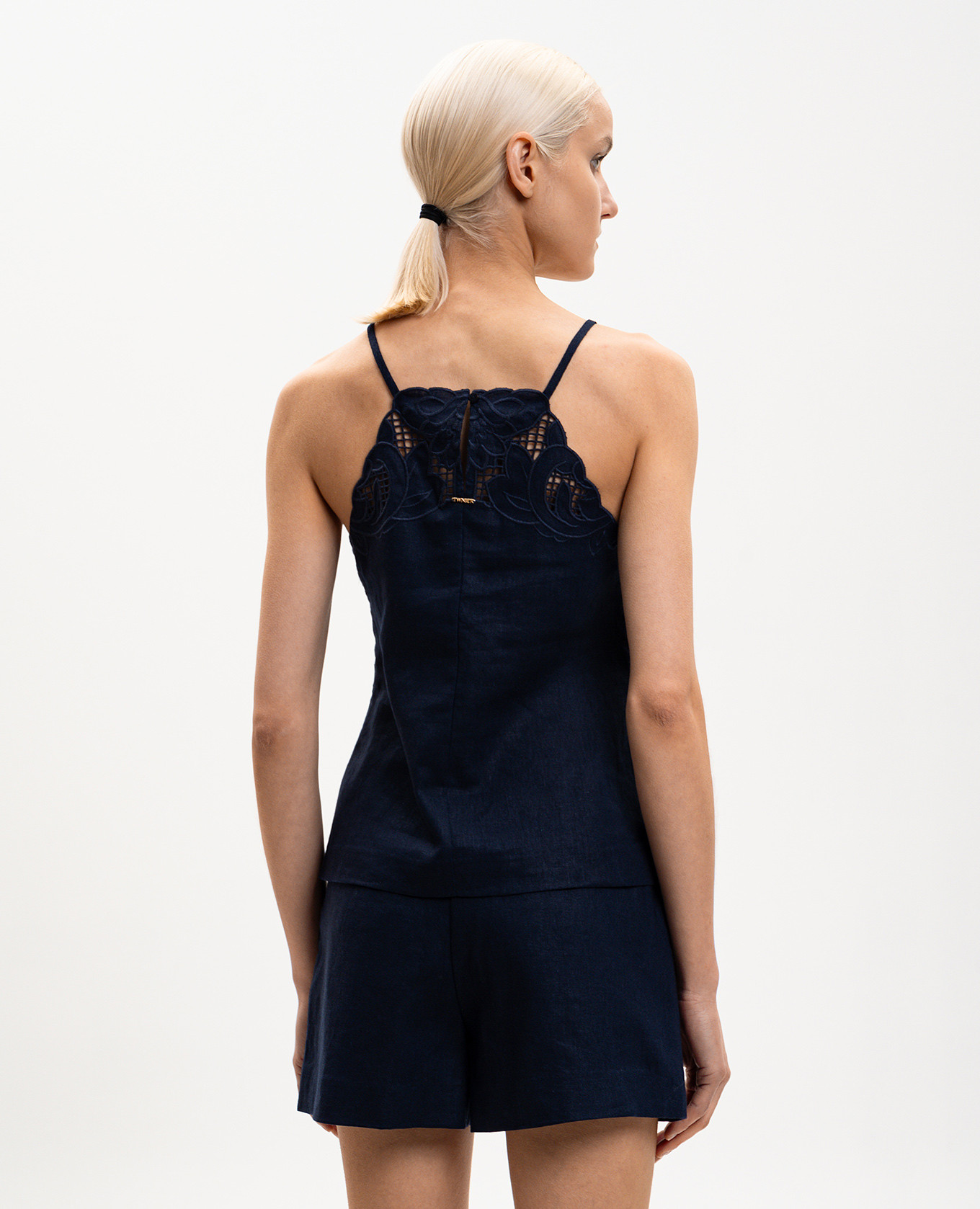 

Blue linen top with richelieu embroidery Twinset