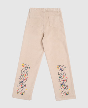 Off-White Children's beige corduroy pants with logo 44BCA00AF5F001