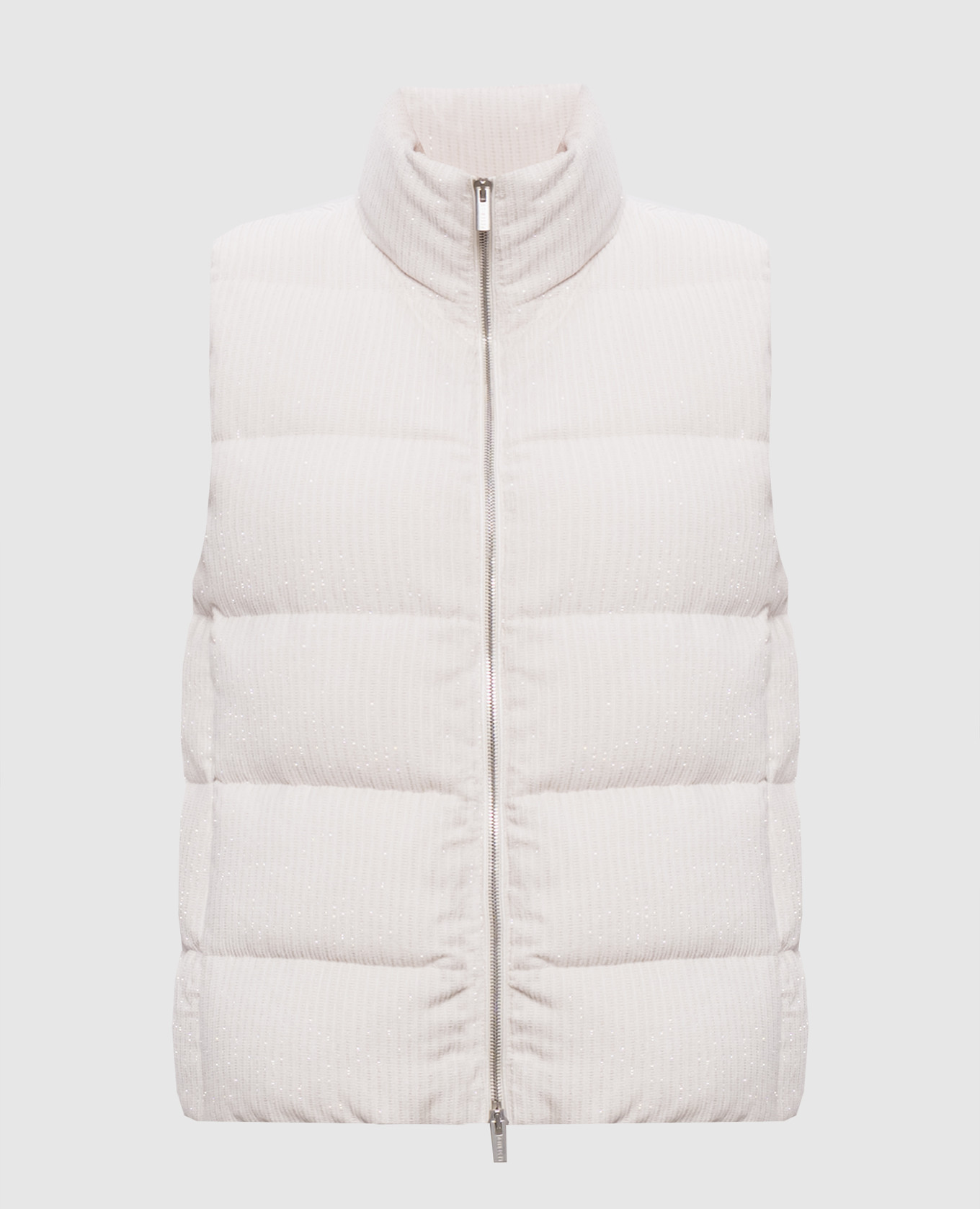 Ivory corduroy down vest with lurex