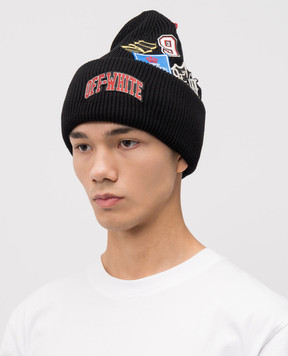 Off-White Black cashmere hat with logo OMLC030F25KNI001