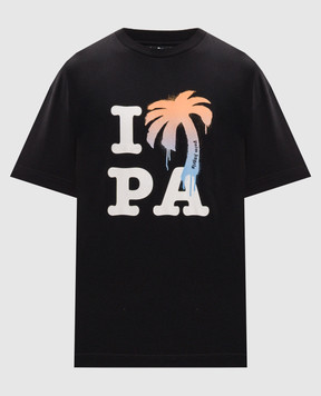 Palm Angels Black T-shirt with I Love PA print PMAA109S26JER007
