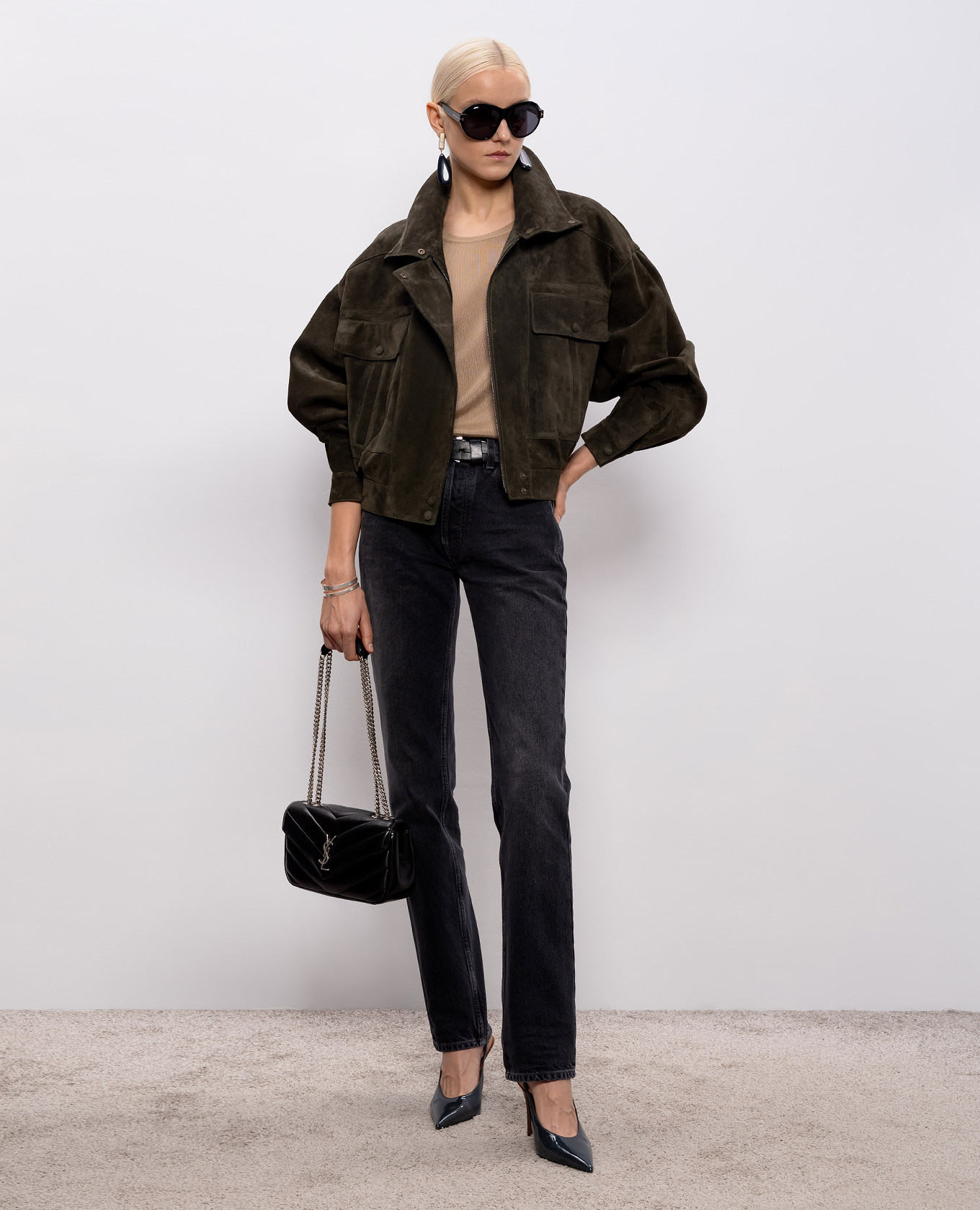 Grey jeans with logo patch Saint Laurent 2