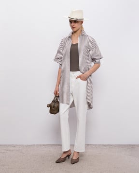 Brunello Cucinelli Brown elongated shirt with striped silk MH744MR106