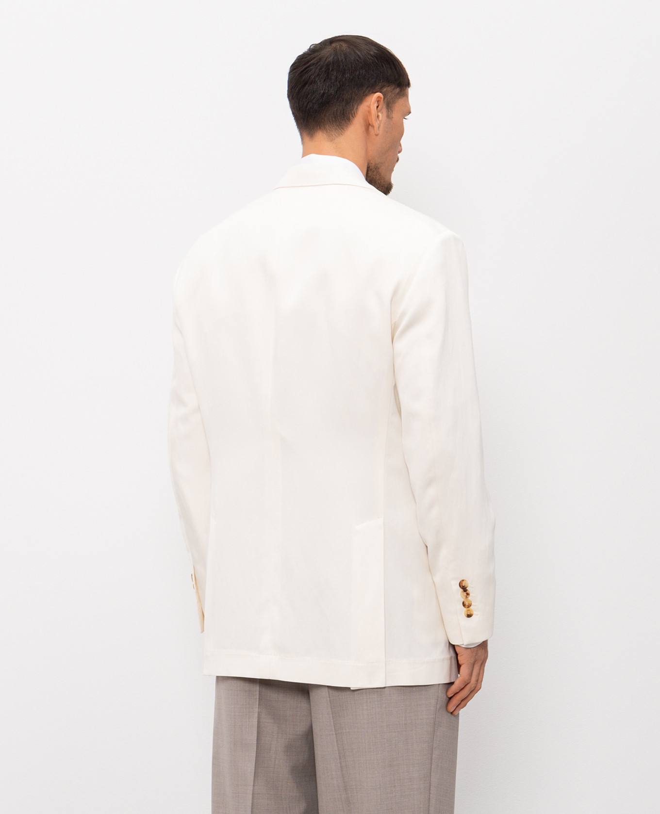 Ivory silk and linen double-breasted jacket Brunello Cucinelli 4