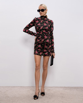 Dolce&Gabbana Black silk mini dress with printed drape F60G2TFSA8G