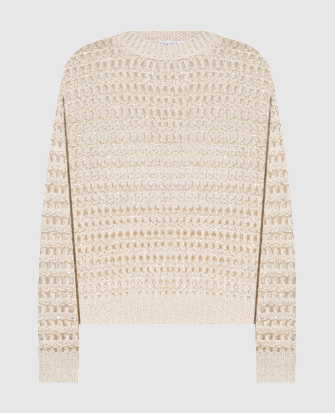 Beige openwork sweater with wool and cashmere