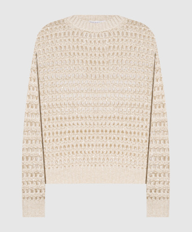 Beige openwork sweater with wool and cashmere