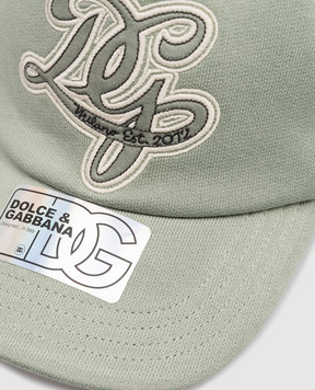 Dolce&Gabbana Children's green cap with monogram embroidery LB5H71G7PRP