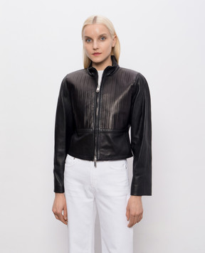 Versace Black leather jacket with embossed logo 10247461A17483