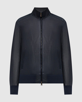 Cashmere&Whiskey Blue leather jacket DF272NAPPA