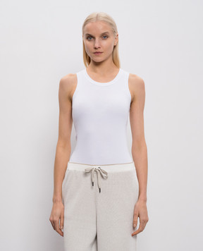 Brunello Cucinelli White ribbed top with monil chain M0TC8FX230
