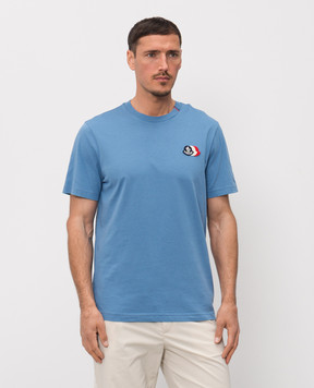 Moncler Blue t-shirt with logo patch L10918C0007489B8Q
