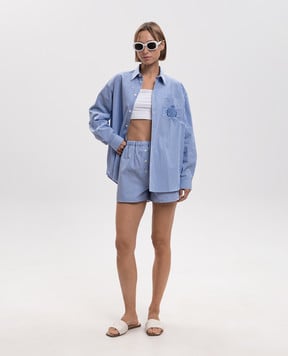 Sporty & Rich NY Crest Blue Striped Shorts SH035712243ST02