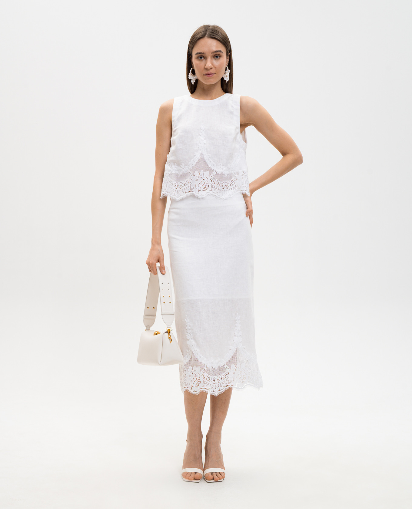

White linen top with lace Twinset