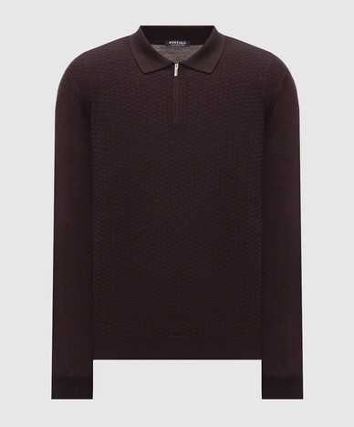 Purple wool and silk polo with zipper