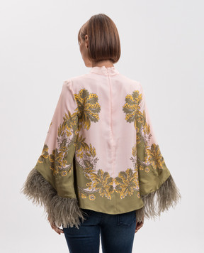 La DoubleJ Pink silk scarf with ostrich feather print TOP0141SIL026SWA03