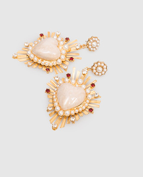 CelesteG Gold-tone earrings in the shape of a textured heart with beads 1076